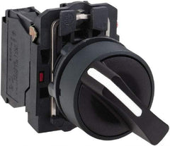 Schneider Electric - 22mm Mount Hole, 3 Position, Handle Operated, Selector Switch with Contact Blocks - Black, Momentary (MO), 2NO, Shock, Vibration and Water Resistant - Eagle Tool & Supply