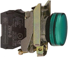 Schneider Electric - 250 V Green Lens Pilot Light - Round Lens, Screw Clamp Connector, 30mm Wide, Vibration Resistant, Water Resistant - Eagle Tool & Supply