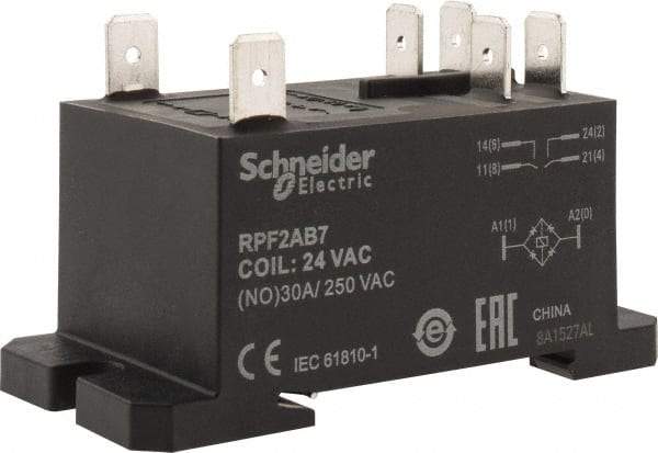 Schneider Electric - 7,500 VA Power Rating, Electromechanical Plug-in General Purpose Relay - 20 Amp at 28 VDC, 25 at 28 VDC, 30 at 250/277 VAC, 2NO, 24 VAC - Eagle Tool & Supply