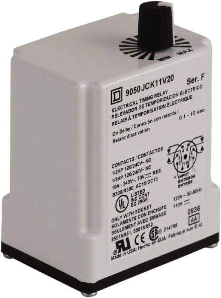 Square D - DPDT Time Delay Relay - 10 Contact Amp, 12 VAC/VDC - Eagle Tool & Supply