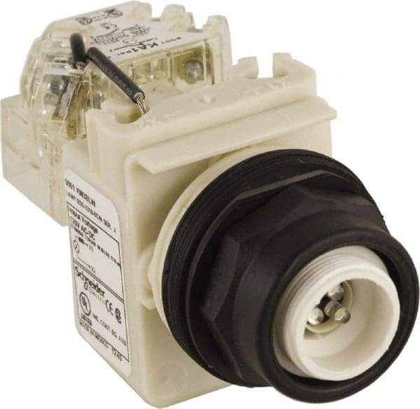 Schneider Electric - 120 V White Lens LED Pilot Light - Round Lens, Screw Clamp Connector, 54mm OAL x 42mm Wide, Vibration Resistant - Eagle Tool & Supply