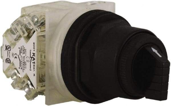 Schneider Electric - 30mm Mount Hole, 3 Position, Knob and Pushbutton Operated, Selector Switch - Black, Maintained (MA), Anticorrosive, Weatherproof, Dust and Oil Resistant - Eagle Tool & Supply