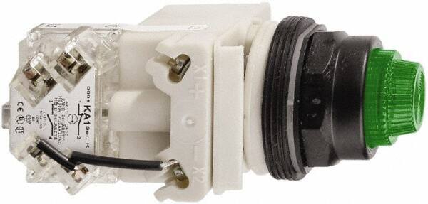 Schneider Electric - 24 V Green Lens LED Press-to-Test Indicating Light - Octagonal Lens, Screw Clamp Connector, Vibration Resistant - Eagle Tool & Supply