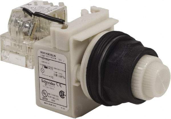 Schneider Electric - 120 V White Lens LED Press-to-Test Indicating Light - Round Lens, Screw Clamp Connector, Corrosion Resistant, Dust Resistant, Oil Resistant - Eagle Tool & Supply