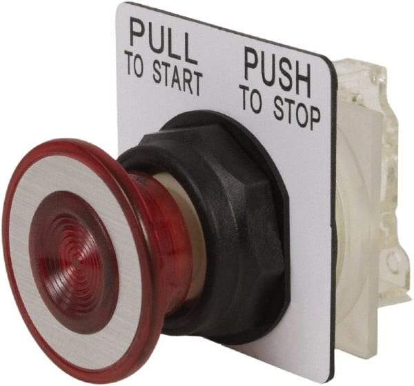 Schneider Electric - 30mm Mount Hole, Extended Mushroom Head, Pushbutton Switch with Contact Block - Round, Red Pushbutton, Maintained (MA) - Eagle Tool & Supply