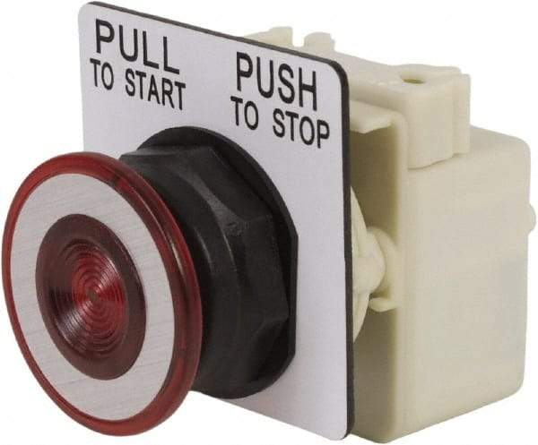 Schneider Electric - 30mm Mount Hole, Extended Straight, Pushbutton Switch Only - Red Pushbutton, Maintained (MA) - Eagle Tool & Supply