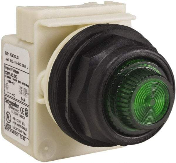 Schneider Electric - 120 V Green Lens LED Indicating Light - Round Lens, Screw Clamp Connector, Corrosion Resistant, Dust Resistant, Oil Resistant - Eagle Tool & Supply