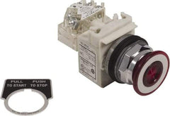 Schneider Electric - 30mm Mount Hole, Extended Straight, Pushbutton Switch with Contact Block - Red Pushbutton, Maintained (MA) - Eagle Tool & Supply