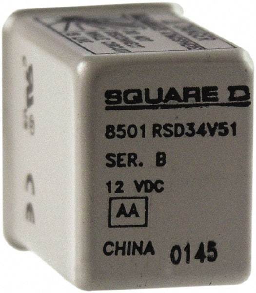 Square D - Electromechanical Plug-in General Purpose Relay - 5 Amp at 240 VAC, 4PDT, 12 VDC - Eagle Tool & Supply