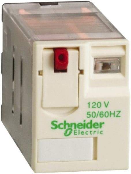 Schneider Electric - 3,750 VA Power Rating, Electromechanical Plug-in General Purpose Relay - 15 Amp at 250 VAC & 28 VDC, 2CO, 120 VAC - Eagle Tool & Supply