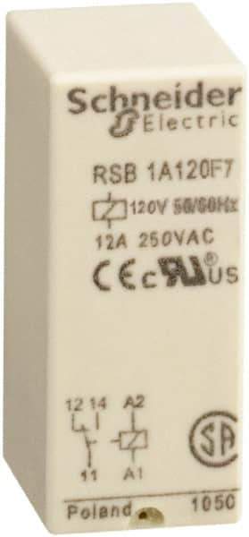 Schneider Electric - 3,000 VA Power Rating, Electromechanical Plug-in General Purpose Relay - 12 Amp at 250 VAC & 12 Amp at 28 VDC, 1CO, 120 VAC - Eagle Tool & Supply