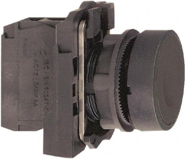 Schneider Electric - 22mm Mount Hole, Flush, Pushbutton Switch with Contact Block - Round, Black Pushbutton, Momentary (MO) - Eagle Tool & Supply