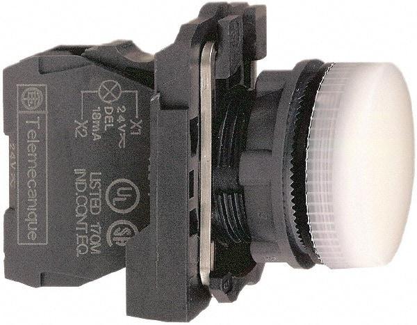 Schneider Electric - 110-120 VAC at 50/60 Hz White Lens LED Pilot Light - Round Lens, Screw Clamp Connector, 30mm Wide, Vibration Resistant, Water Resistant - Eagle Tool & Supply