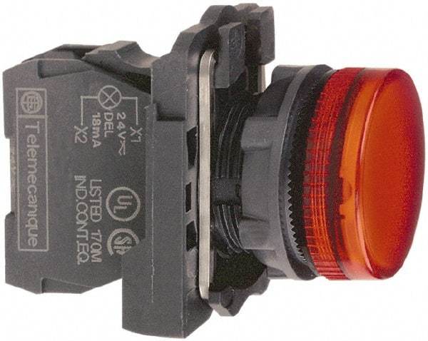 Schneider Electric - 230-240 VAC at 50/60 Hz Red Lens LED Pilot Light - Round Lens, Screw Clamp Connector, 30mm Wide, Vibration Resistant, Water Resistant - Eagle Tool & Supply