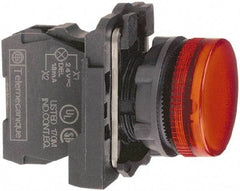 Schneider Electric - 110-120 VAC at 50/60 Hz Red Lens LED Pilot Light - Round Lens, Screw Clamp Connector, 30mm Wide, Vibration Resistant, Water Resistant - Eagle Tool & Supply