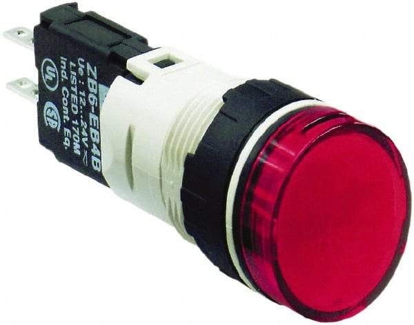 Schneider Electric - 12-24 VAC/VDC Red Lens LED Pilot Light - Round Lens, Quick Connect Connector, 18mm Wide, Vibration Resistant - Eagle Tool & Supply