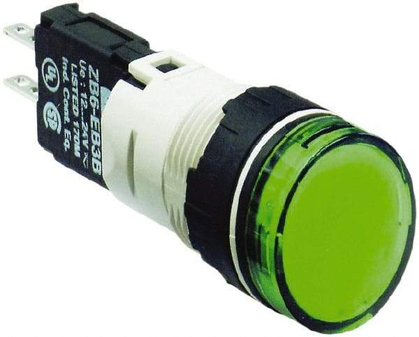 Schneider Electric - 12-24 VAC/VDC Green Lens LED Pilot Light - Round Lens, Quick Connect Connector, 18mm Wide, Vibration Resistant - Eagle Tool & Supply