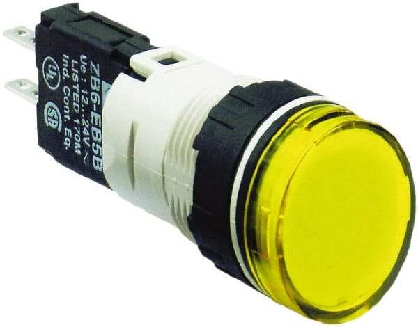 Schneider Electric - 12-24 VAC/VDC Yellow Lens LED Pilot Light - Round Lens, Quick Connect Connector, 18mm Wide, Vibration Resistant - Eagle Tool & Supply