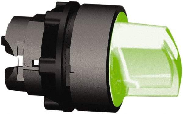 Schneider Electric - 22mm Mount Hole, 3 Position, Handle Operated, Selector Switch Only - Green, Momentary (MO), Illuminated, Shock, Vibration and Water Resistant - Eagle Tool & Supply