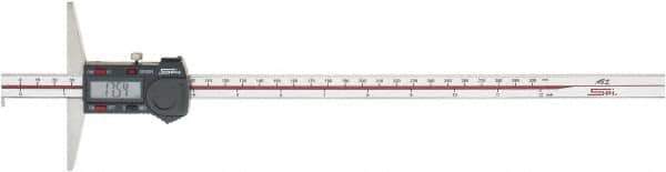 SPI - 0mm to 300mm ABS Plastic (Case) Electronic Depth Gage - 0.04mm Accuracy, 0.01mm Resolution, 4" Base Length - Eagle Tool & Supply