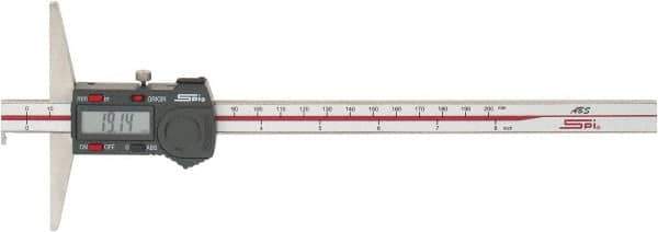 SPI - 0mm to 200mm ABS Plastic (Case) Electronic Depth Gage - 0.03mm Accuracy, 0.01mm Resolution, 4" Base Length - Eagle Tool & Supply