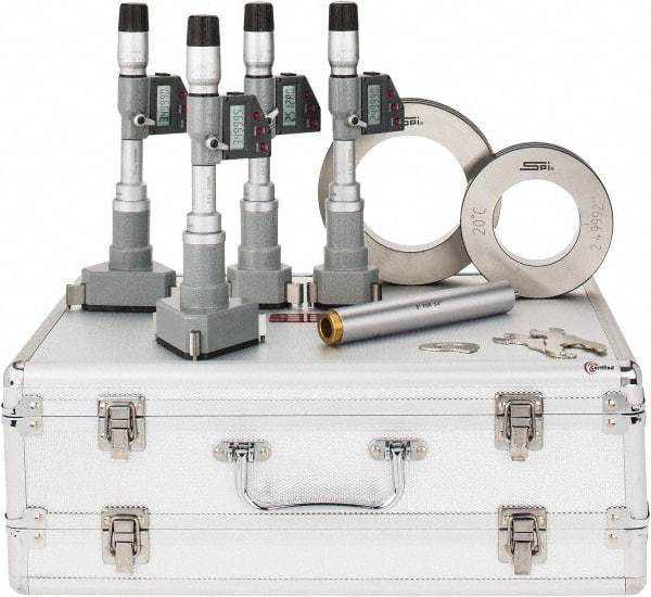 SPI - 2" to 4", IP65, Carbide Face Chrome Plated Finish, Electronic Inside Micrometer - 0.001mm Resolution, 0.0005mm Accuracy, 114" Gage Depth - Eagle Tool & Supply