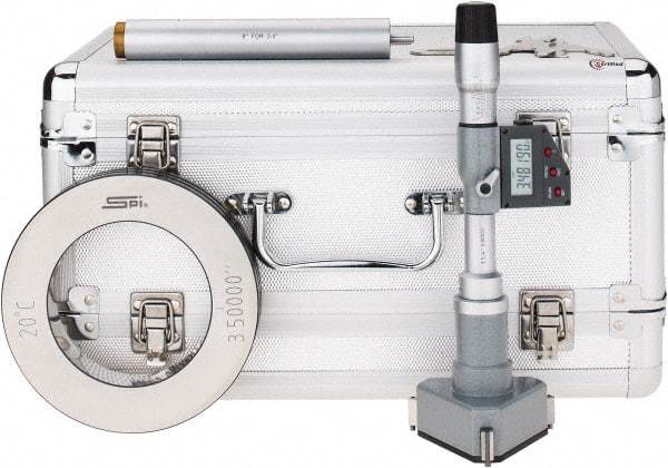 SPI - 3-1/2" to 4", IP65, Carbide Face Chrome Plated Finish, Electronic Inside Micrometer - 0.00005" Resolution, 0.0002" Accuracy, 114" Gage Depth - Eagle Tool & Supply