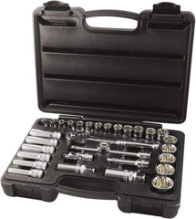 Paramount - 31 Piece 3/8" Drive Chrome Finish Socket Set - 12 Points, 1/4" to 1" Range, Inch Measurement Standard - Eagle Tool & Supply