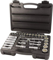 Paramount - 31 Piece 3/8" Drive Chrome Finish Socket Set - 12 Points, 6mm to 24mm Range, Metric Measurement Standard - Eagle Tool & Supply