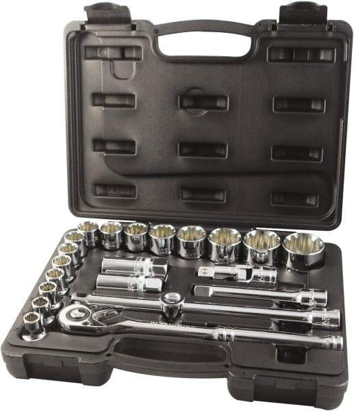 Paramount - 22 Piece 1/2" Drive Chrome Finish Socket Set - 12 Points, 10mm to 32mm Range, Metric Measurement Standard - Eagle Tool & Supply