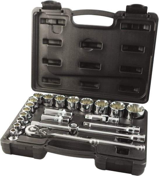 Paramount - 22 Piece 1/2" Drive Chrome Finish Socket Set - 12 Points, 5/16" to 1-1/4" Range, Inch Measurement Standard - Eagle Tool & Supply