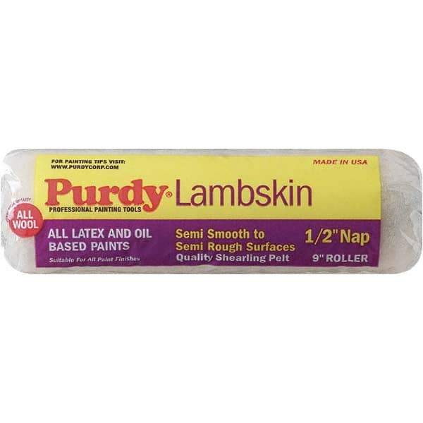 Purdy - 1/2" Nap, 9" Wide Paint Roller Cover - Semi-Smooth to Semi-Rough Texture, 100% Lambswool - Eagle Tool & Supply