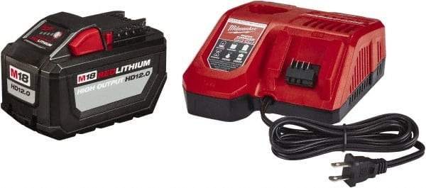 Milwaukee Tool - 18 Volt Lithium-Ion Power Tool Battery - 12 Ahr Capacity, 2 hr Charge Time, Series M18 RED - Eagle Tool & Supply