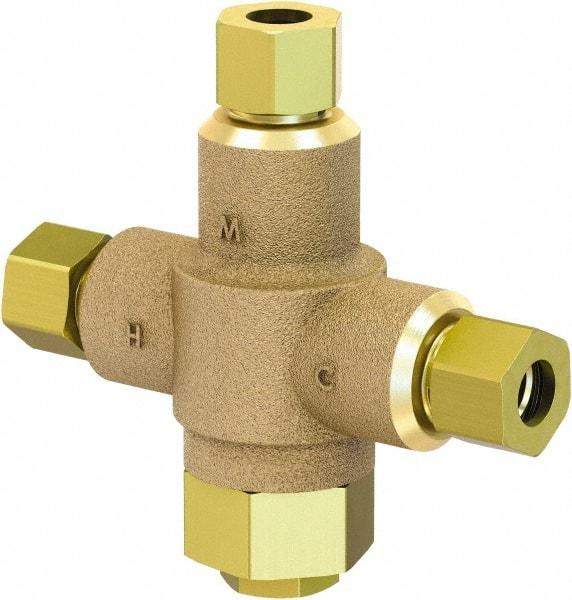 Acorn Engineering - 3/8" Pipe, 125 Max psi, Lead Free Brass Water Mixing Valve & Unit - 4 GPM at 45 psi Flow Rate, Comp End Connections - Eagle Tool & Supply