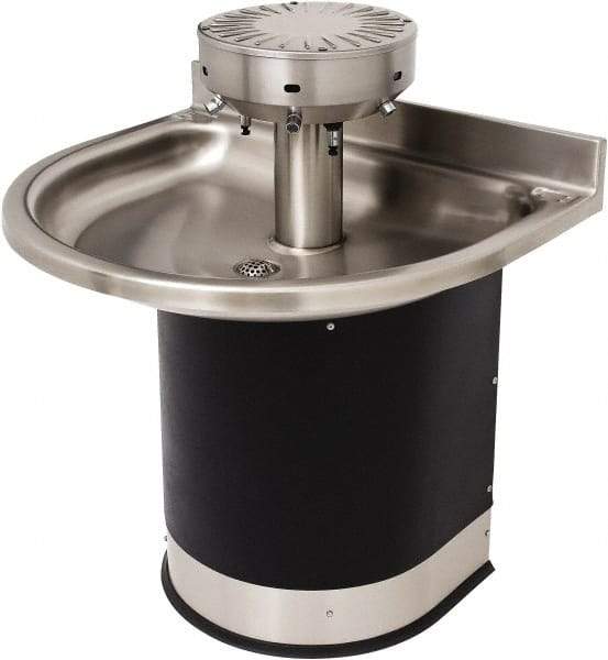 Acorn Engineering - Semi-Circular, Infrared Sensor, Wall Outlet Drain, 38" Diam, 4 Person Capacity, Stainless Steel & Vinylclad Galvanized Steel, Wash Fountain - 0.5 GPM - Eagle Tool & Supply