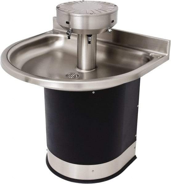Acorn Engineering - Semi-Circular, Infrared Sensor, Wall Outlet Drain, 38" Diam, 3 Person Capacity, Stainless Steel & Vinylclad Galvanized Steel, Wash Fountain - 0.5 GPM - Eagle Tool & Supply