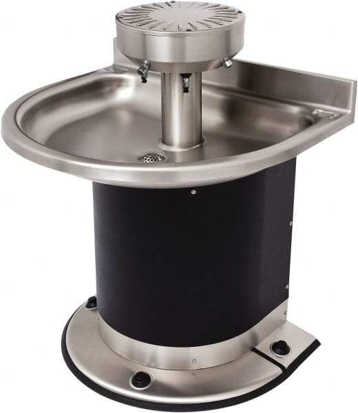 Acorn Engineering - Semi-Circular, Foot-Controlled, Wall Outlet Drain, 38" Diam, 3 Person Capacity, Stainless Steel & Vinylclad Galvanized Steel, Wash Fountain - 0.5 GPM - Eagle Tool & Supply