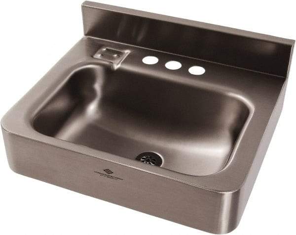 Acorn Engineering - 9-1/2" Long x 14-1/2" Wide Inside, 1 Compartment, Grade 304 Stainless Steel Lavatory Sink-Wall Hung - 16 Gauge, 15" Long x 18" Wide x 7" High Outside, 6" Deep - Eagle Tool & Supply