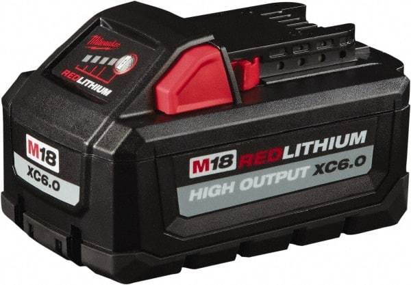 Milwaukee Tool - 18 Volt Lithium-Ion Power Tool Battery - 6 Ahr Capacity, 1 hr Charge Time, Series M18 RED - Eagle Tool & Supply