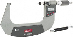 SPI - 4 to 5" Range, 0.00005" Resolution, Double Ratchet IP65 Electronic Outside Micrometer - 0.0002" Accuracy, Ratchet-Friction Thimble, Carbide Face, CR2032 Battery, Includes NIST Traceable Certification of Inspection - Eagle Tool & Supply