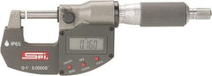 SPI - 0 to 1" Range, 0.00005" Resolution, Double Ratchet IP65 Electronic Outside Micrometer - 0.0001" Accuracy, Ratchet-Friction Thimble, Carbide Face, CR2032 Battery, Includes NIST Traceable Certification of Inspection - Eagle Tool & Supply