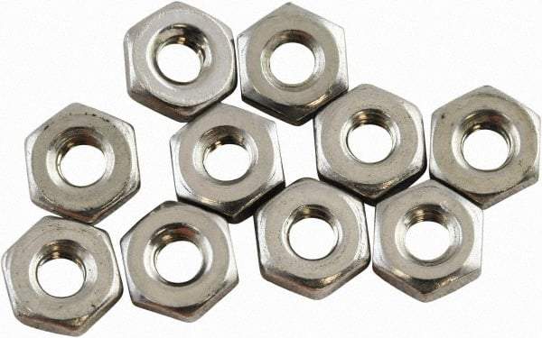 Acorn Engineering - #8-32 UNF Stainless Steel Right Hand Hex Nut - 0.344" Across Flats, 1/8" High, Uncoated - Eagle Tool & Supply