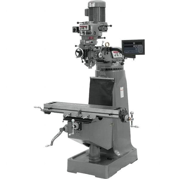 Jet - 9" Table Width x 42" Table Length, Variable Speed Pulley Control, 1 Phase Knee Milling Machine - R8 Spindle Taper, 2 hp - Eagle Tool & Supply