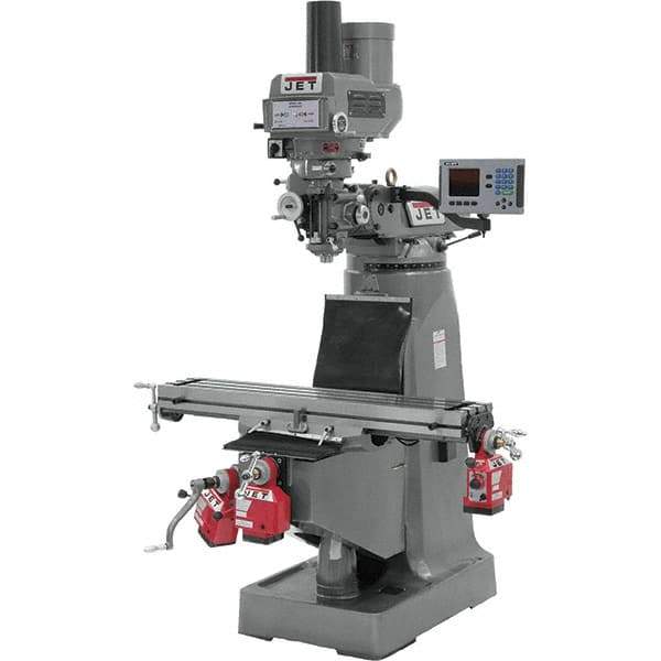 Jet - 9" Table Width x 49" Table Length, Variable Speed Pulley Control, 3 Phase Knee Milling Machine - R8 Spindle Taper, 3 hp - Eagle Tool & Supply