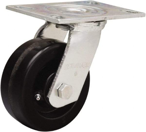 Hamilton - 5" Diam x 2" Wide x 6-1/2" OAH Top Plate Mount Swivel Caster - Phenolic, 900 Lb Capacity, Straight Roller Bearing, 4-1/2 x 6-1/4" Plate - Eagle Tool & Supply