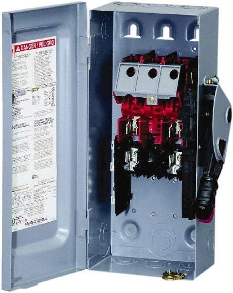 Square D - 60 Amp, 240 VAC, 250 VDC, 2 Pole Safety Switch - NEMA 1, 10 hp at 240 VAC, 10 hp at 250 VDC (Single Phase), 15 hp at 240 VAC, 10 hp at 250 VDC (Triple Phase), DPST Contact Form - Eagle Tool & Supply