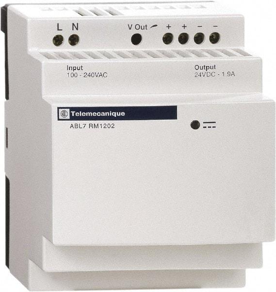 Schneider Electric - 60 Watt, 2.50 Amp, 200 to 240 VAC Input, 24 VDC Output, DIN Rail, Panel Power Supply - Screw Connection, 60mm Wide x 59mm Deep x 100mm High, 84-100% Efficiency, Green LED Output - Eagle Tool & Supply