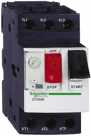 Schneider Electric - 0.25 Amp, 690 VAC at 50/60 Hz, 3 Pole, Bolt On, Clip Motor Circuit Breaker - Thermal Magnetic Trip, Multiple Breaking Capacity Ratings, 78mm Deep x 89mm High x 45mm Wide - Eagle Tool & Supply