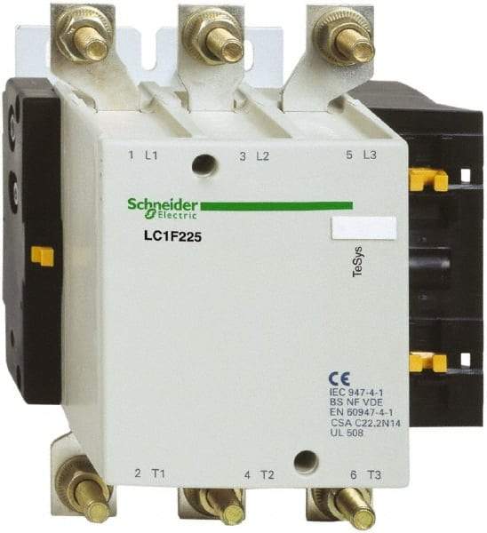 Schneider Electric - 3 Pole, 24 Coil VDC, 225 Amp at 440 VAC, Nonreversible IEC Contactor - Bureau Veritas, CCC, CSA, DNV, EN/IEC 60947-1, EN/IEC 60947-4-1, GL, JEM 1038, LROS, RINA, RMRoS, RoHS Compliant, UL Listed - Eagle Tool & Supply