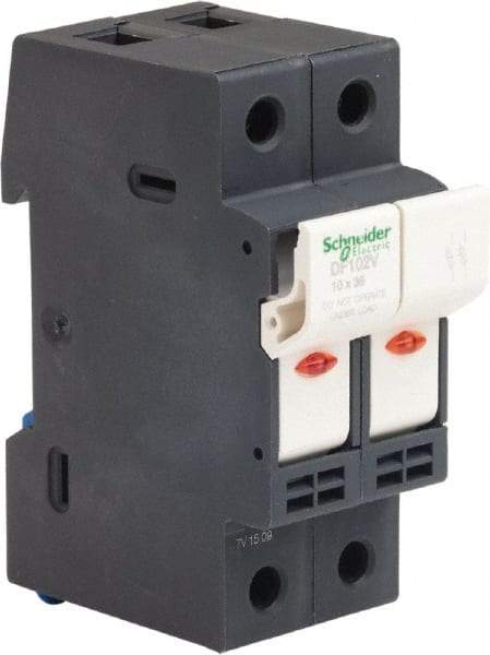 Schneider Electric - 2 Pole, 600 Volt, 32 Amp, DIN Rail Mount Fuse Holder - Compatible with AM,GG Class, 38mm Long x 35mm Wide and 10mm Diameter Fuse - Eagle Tool & Supply